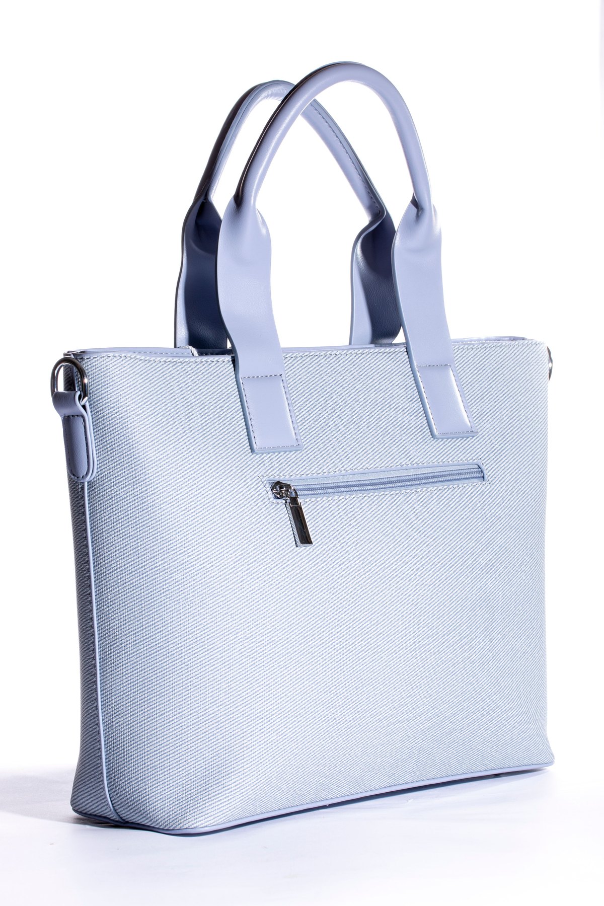 Structured blue leather tote