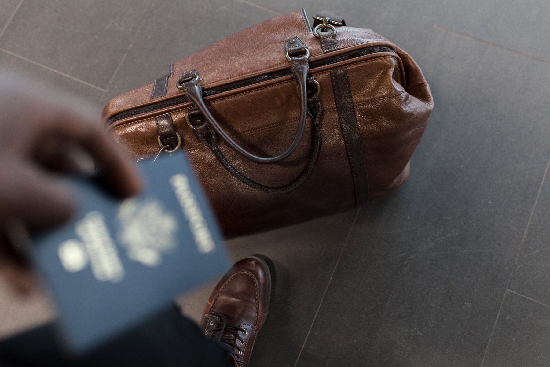 Black leather travel bag